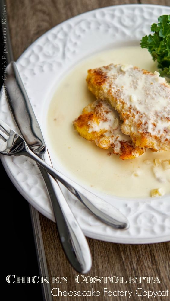 Enjoy one of your favorite restaurant meals at home with this copycat version of The Cheesecake Factory's Chicken Costoletta. Boneless chicken lightly breaded in a Panko and lemon crust, fried; then topped with a lemony cream sauce Enjoy one of your favorite restaurant meals at home with this copycat version of The Cheesecake Factory's Chicken Costoletta. Boneless chicken lightly breaded in a Panko and lemon crust, fried; then topped with a lemony cream sauce