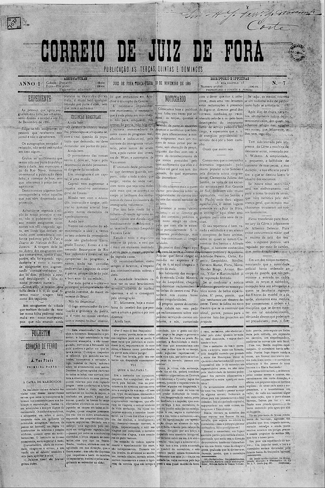 Jornal CORREIO DE JUIZ DE FORA de 1885