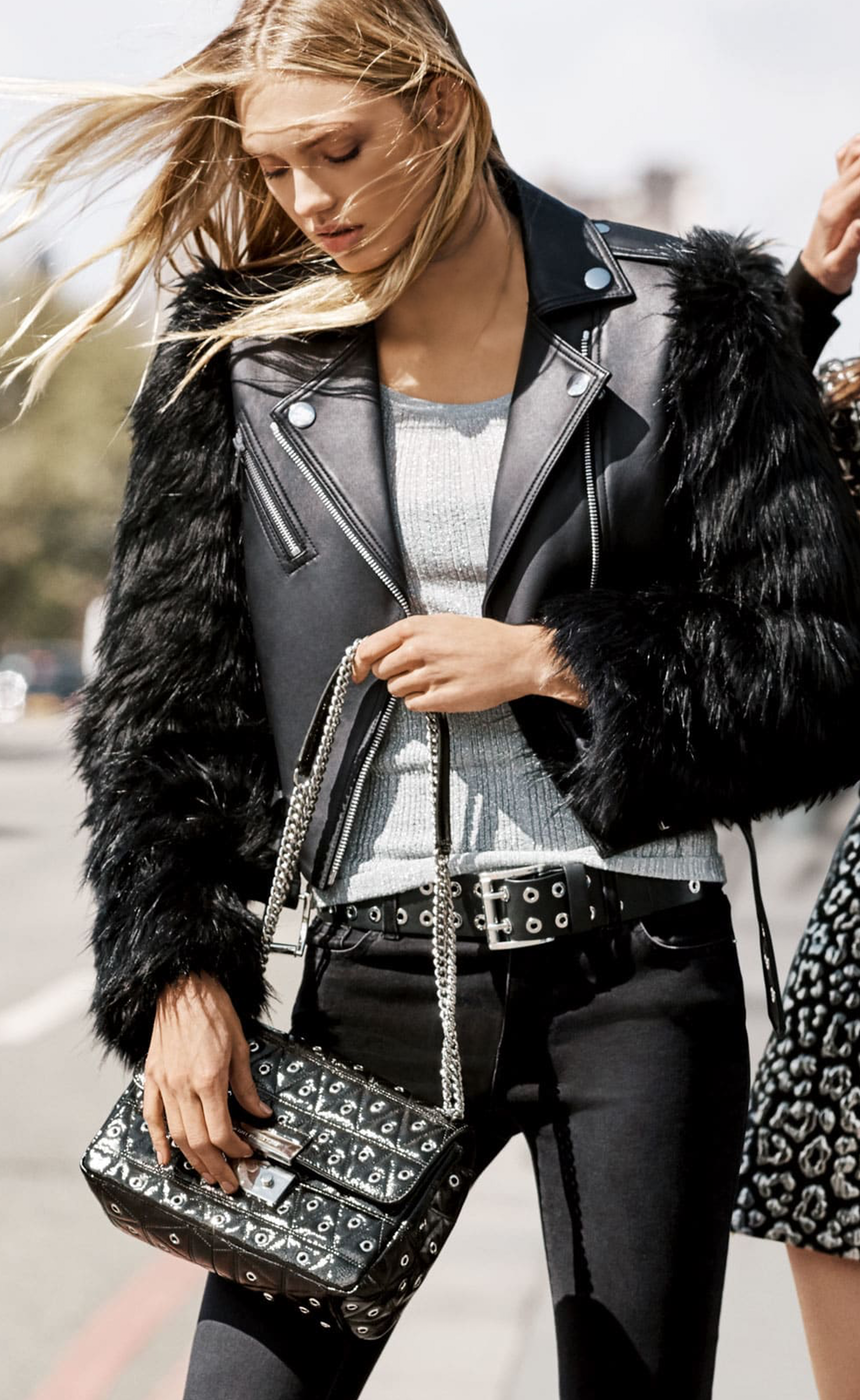 MICHAEL MICHAEL KORS Faux-Fur and Leather Moto Jacket