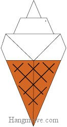 Bước 9: Kẻ các đường chéo để hoàn thành cách gấp que kem ốc quế bằng giấy theo phong cách origami.