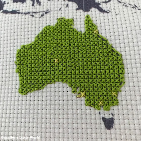 Cross stitch map with Australia completed