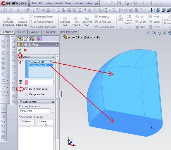 Solidworks, surface knit. SOLIDWORKSAUTOCADUNIGRAPHICS DESIGN
