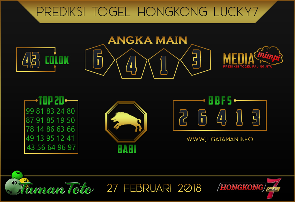 Prediksi Togel HONGKONG LUCKY 7 TAMAN TOTO 27 FEBRUARI 2019