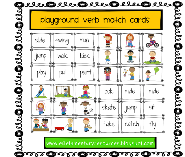 EFL Elementary Teachers Playground, Recess, Park Verbs for ESL