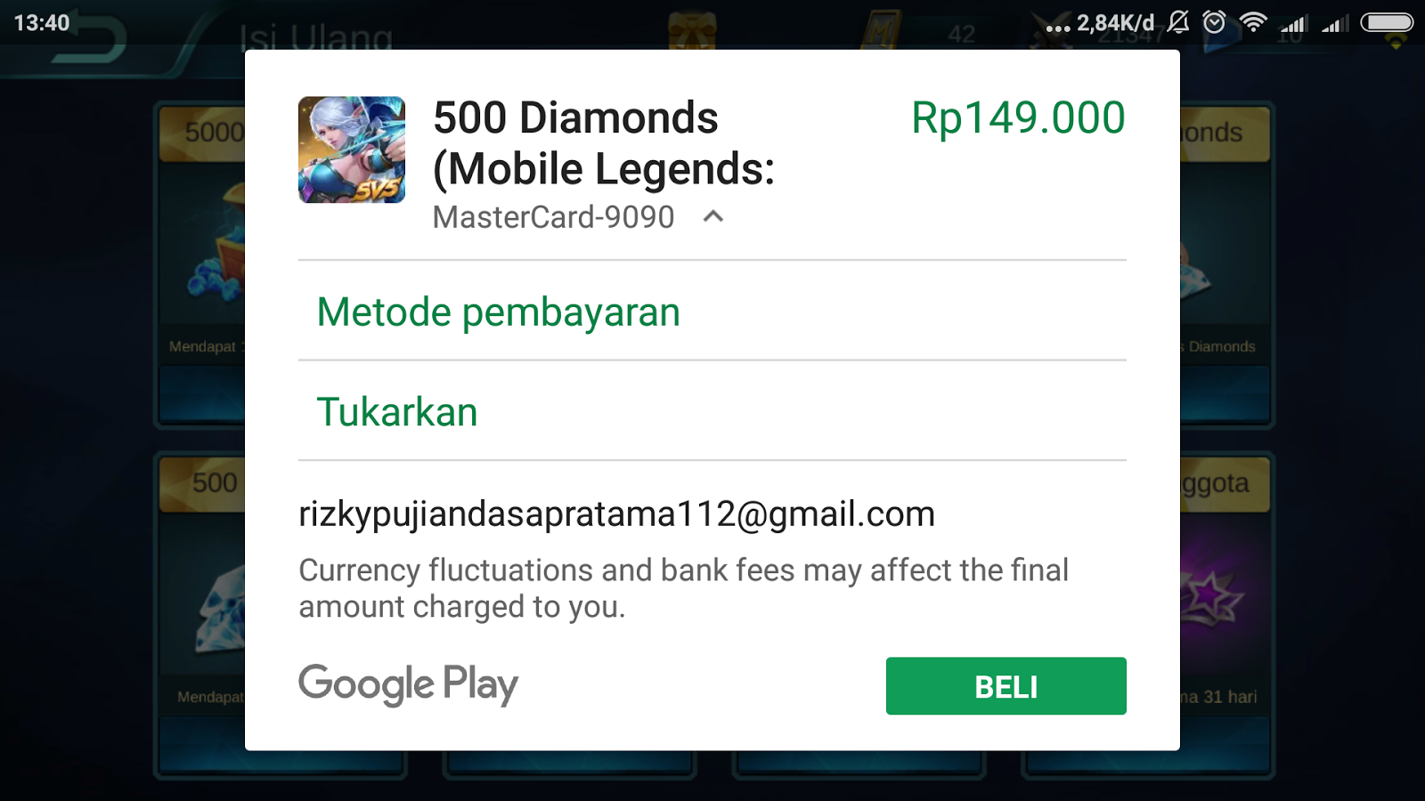 Cara Beli Diamonds Mobile Legends Pakai Google Play Rizky