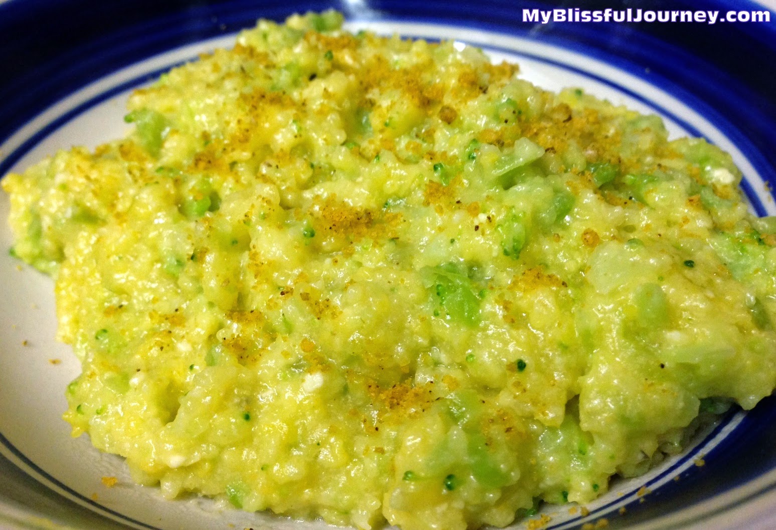 My Blissful Journey Vegan MoFo Cheesy Corn Grits Broccoli