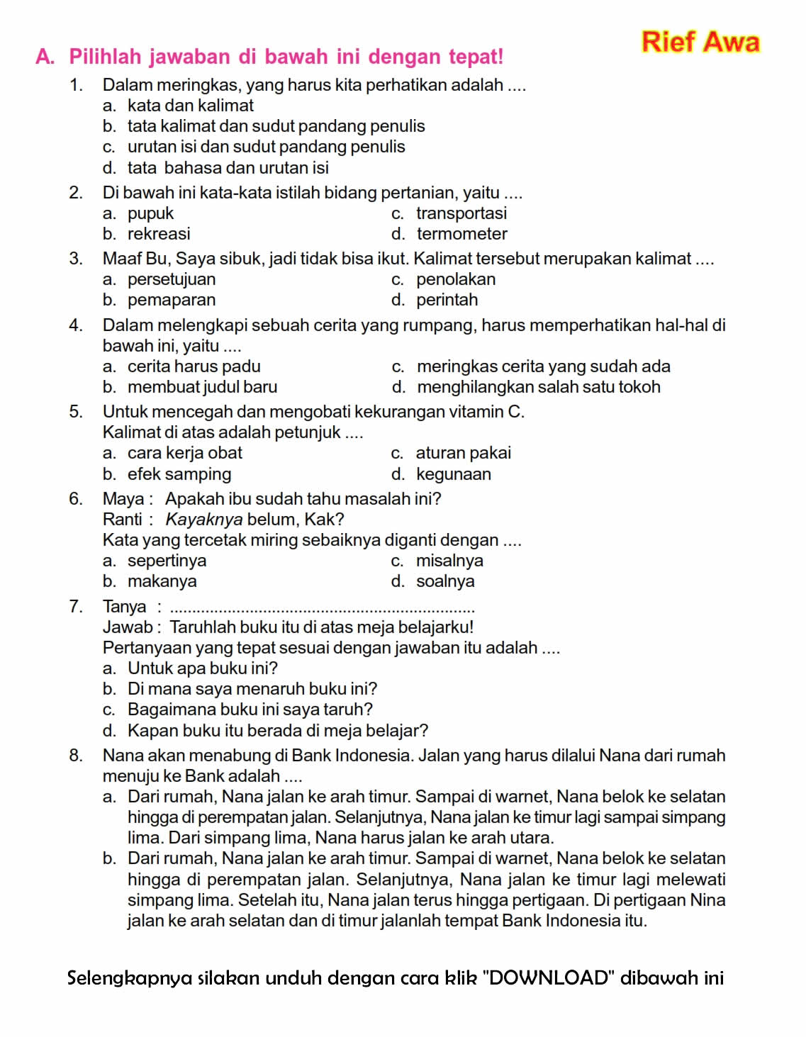 Soal uts bahasa indonesia kelas 4 sd semester 2 pdf chlisttriple