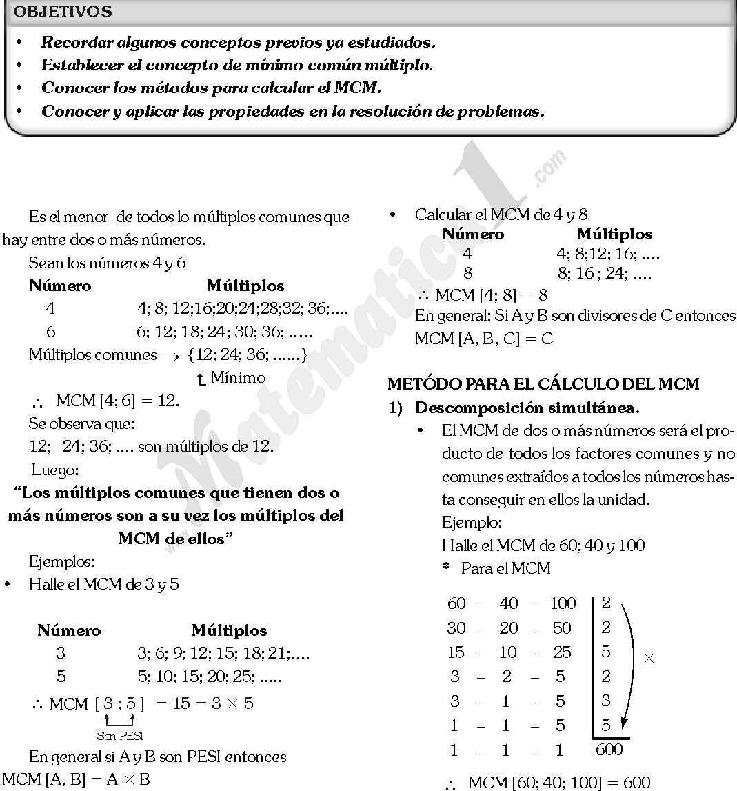 MAXIMO COMUN DIVISOR Y MINIMO COMUN MULTIPLO EJERCICIOS RESUELTOS PDF