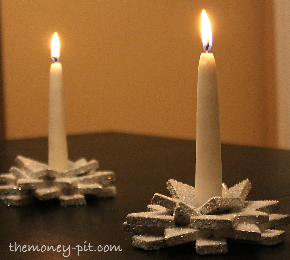 Lotus flower candlesticks made out of dominoes