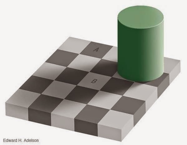 Awesome Illusions That May Make Your Brain Explode - Squares A and B are the same shade of grey.