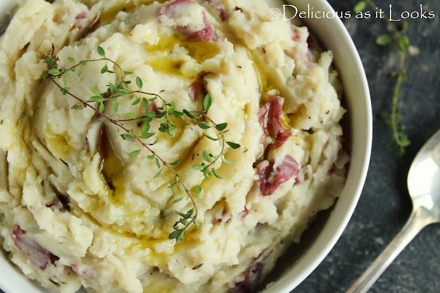 Roasted Garlic Oil & Thyme Mashed Potatoes  |  Delicious as it Looks