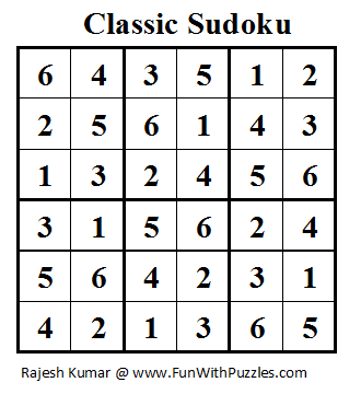Classic Sudoku (Mini Sudoku Series #11) Solution