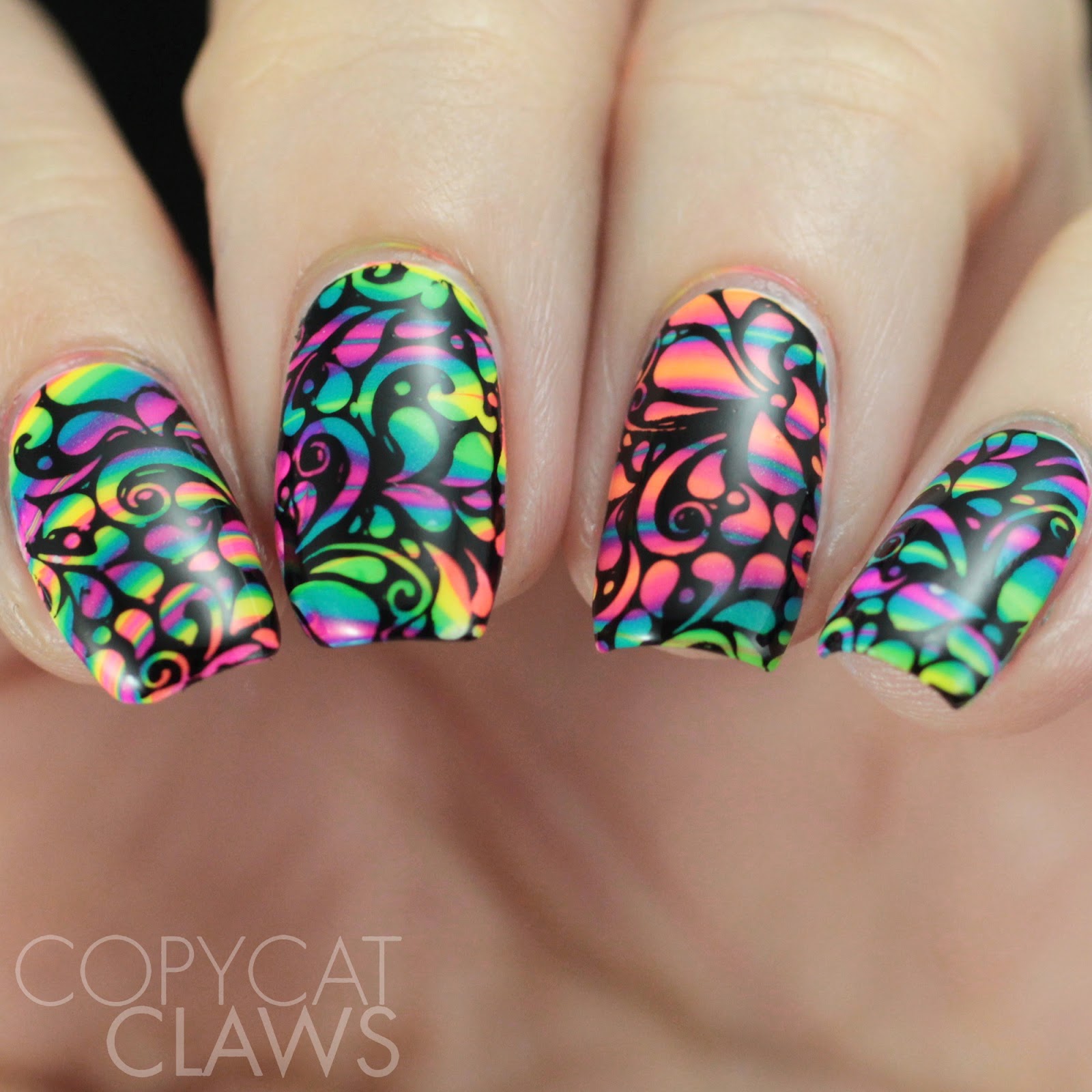 Copycat Claws: The Digit-al Dozen does Marble - Water Marble Nails With  Stamping