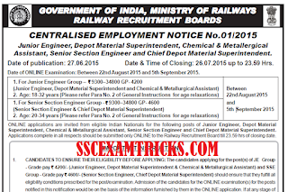 RRB SSE JE Recruitment 2015 Notice
