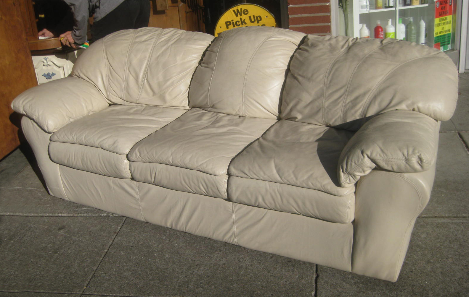off white top grain leather sofa