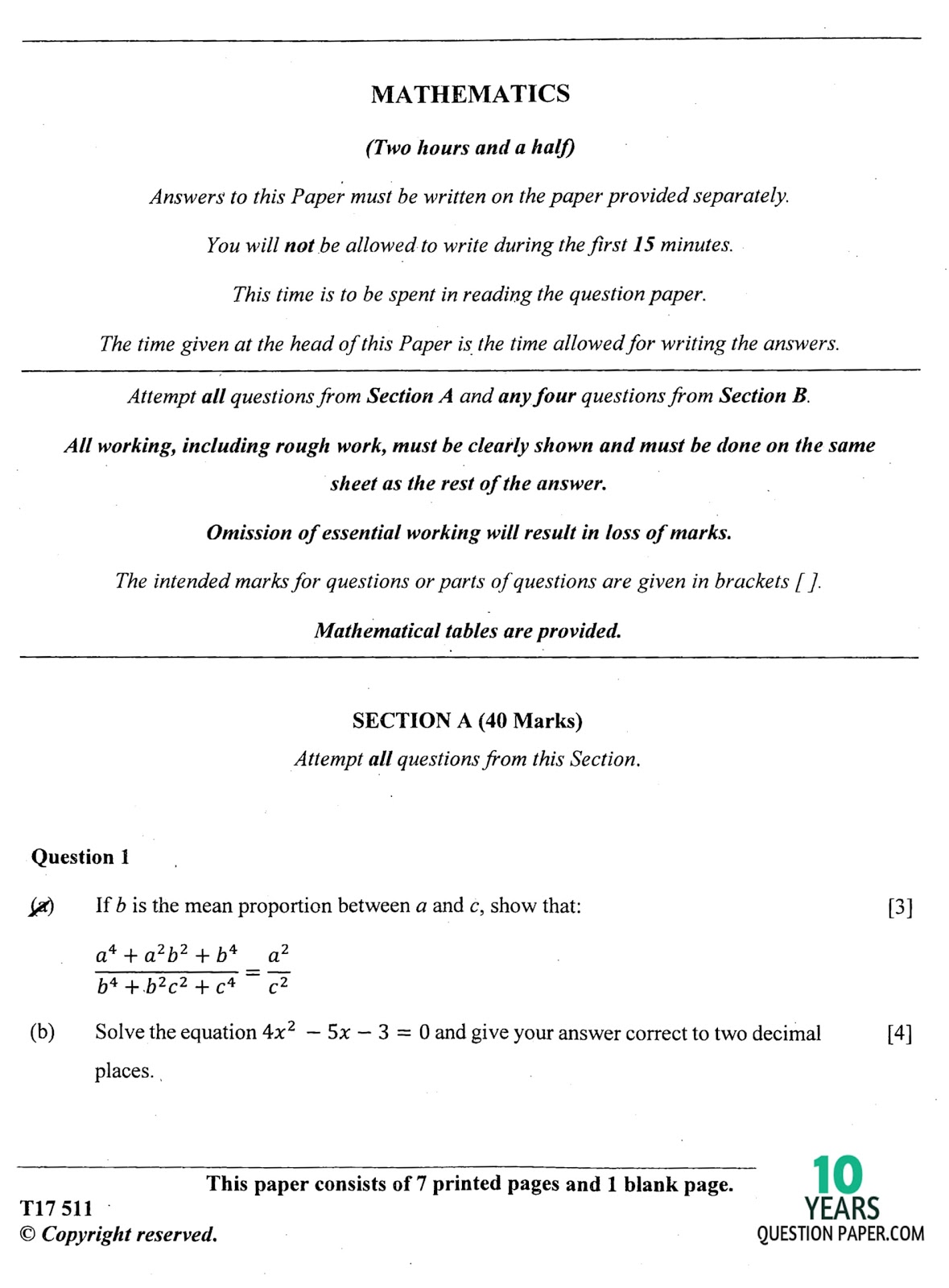 icse 2016-2017 class 10th Mathematics question paper icse 2017 class 10th Mathematics question paper