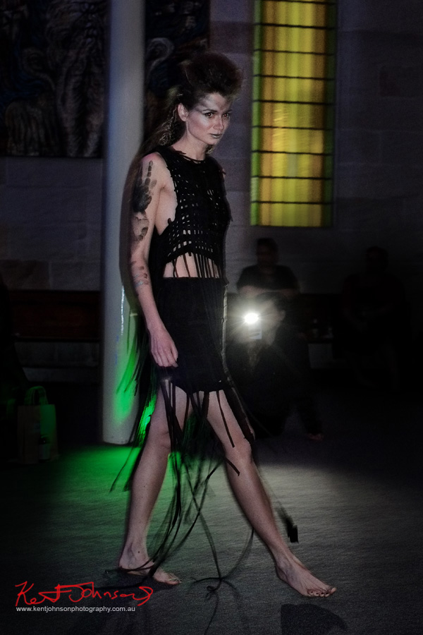 Black weave 'tribal' dress, Raw to Recycled by Dehautt - Photographed by Kent Johnson.