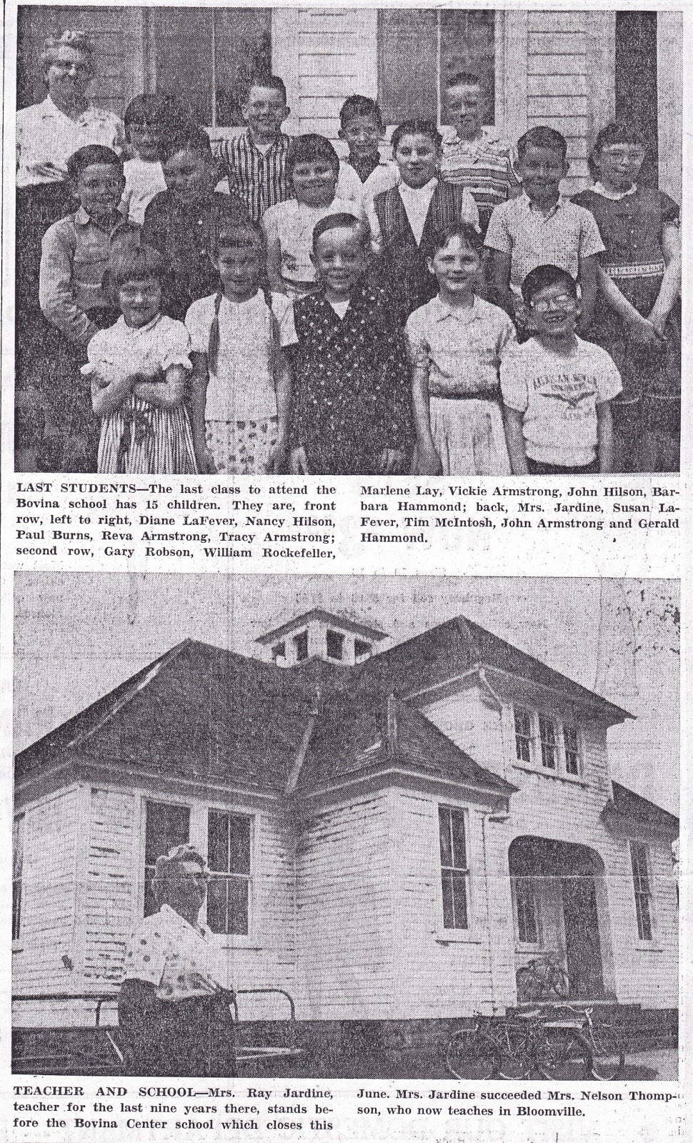 Bovina (NY) History Bovina's Last Public School