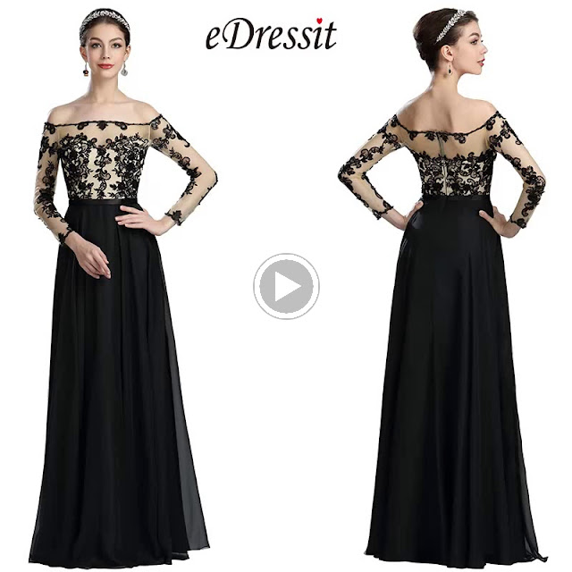  Black Lace Appliques Formal Evening Gown with Sleeves 