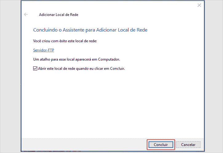 Conta FTP configurada no Explorador de arquivos do Windows