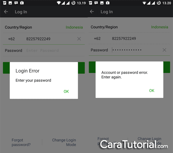 Login Error - Account or Password wechat error