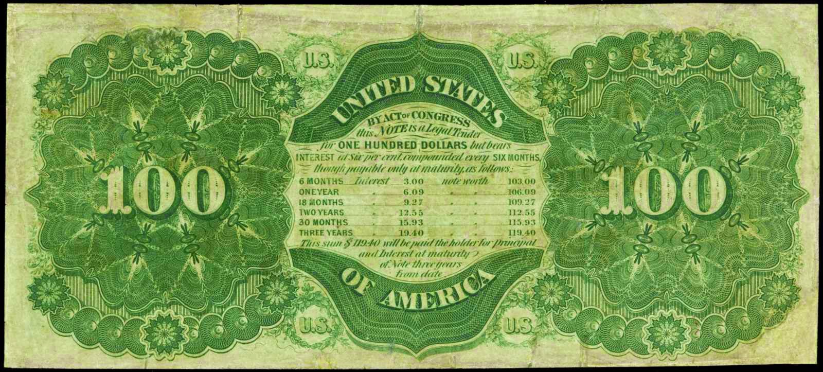 1864 100 Dollar Compound Interest Treasury Note