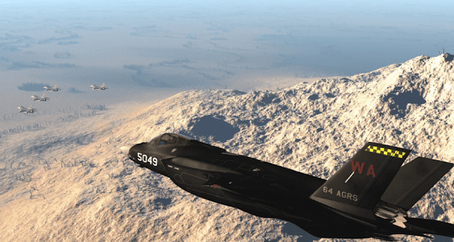Image Attribute: A rendering published by the 57th Wing commander on his FB page shows an F-35A in China's J-20 livery. The markings are those of the 64th AGRS though.  
