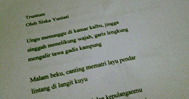 Tulis Puisi Truntum Siska Yuniati Juara 1 Lomba Cipta Pusi Festival Sastra Ugm 2016 Mts Negeri 3 Bantul