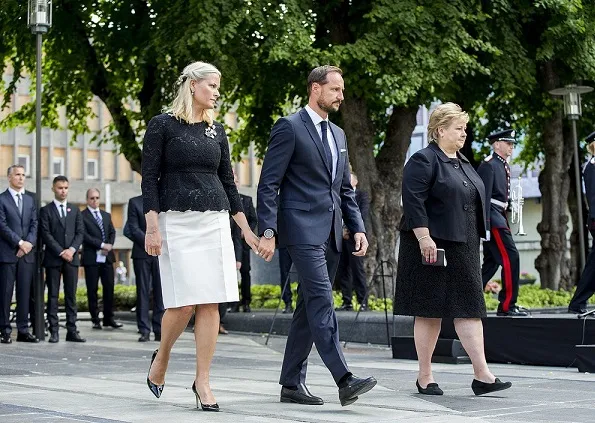 Crown Princess Mette Marit wore Lace Dress, Natan Pumps, Mette-Marit Style, Diamond Earrings