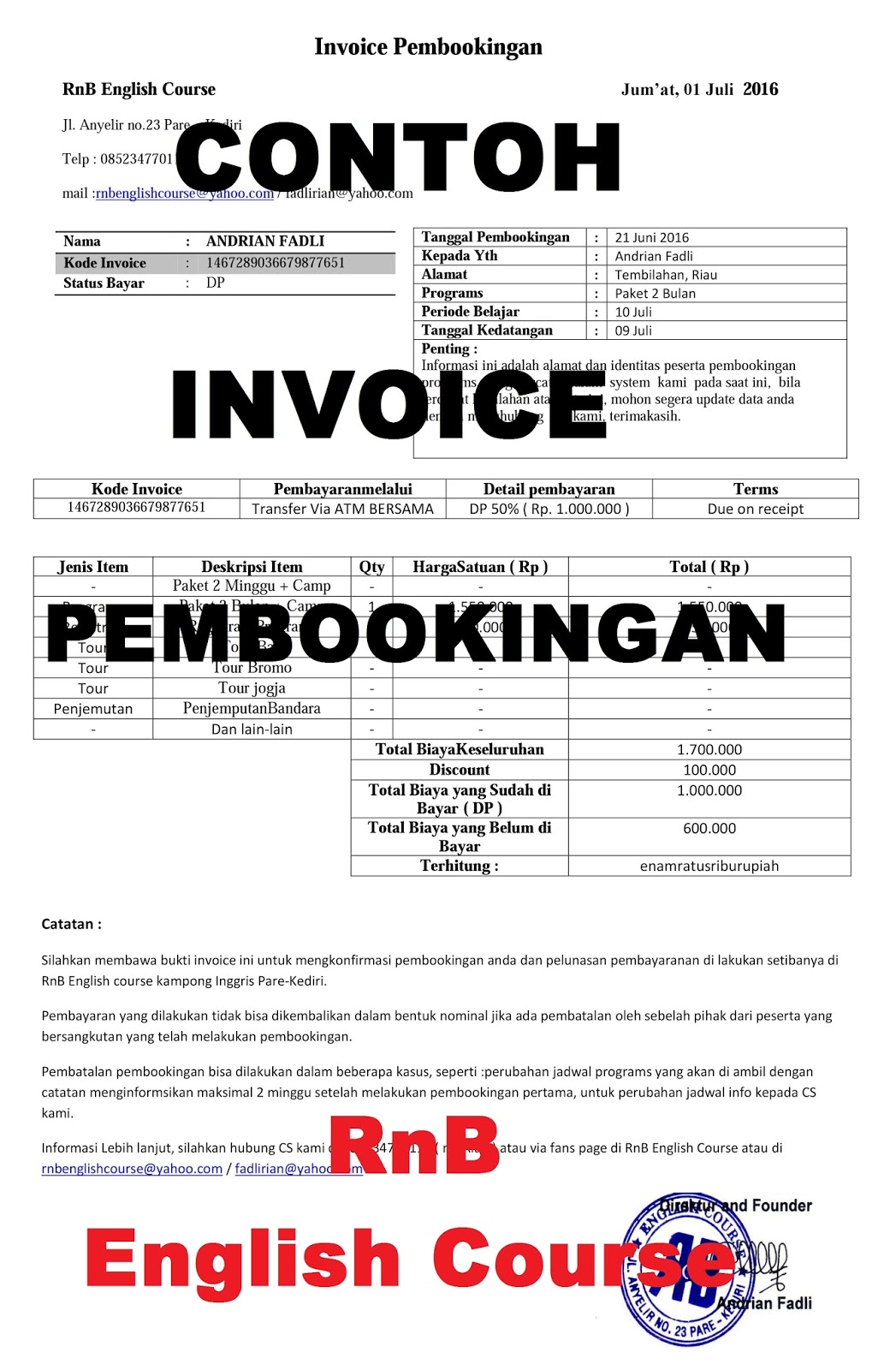 Contoh Invoice Pelunasan - Mika Put