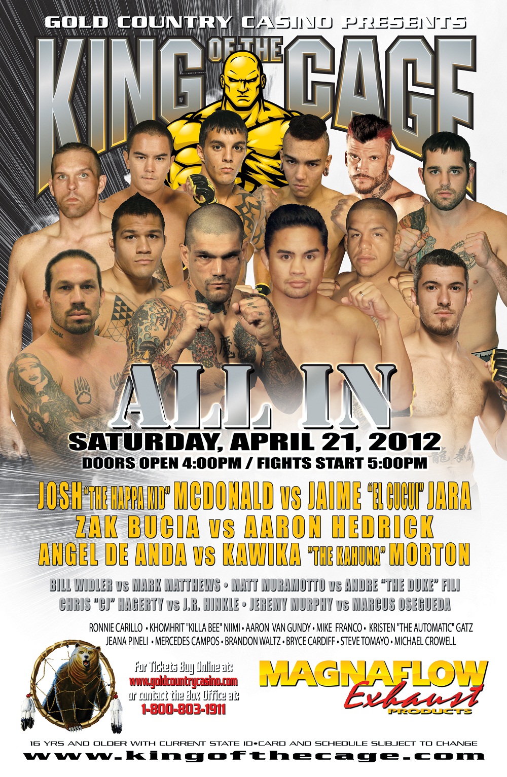 KING OF THE CAGE "ALL IN" APRIL 21ST Saturday Only 36