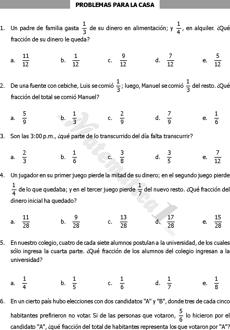 OPERACIONES CON FRACCIONARIOS EJERCICIOS RESUELTOS DE SECUNDARIA PDF