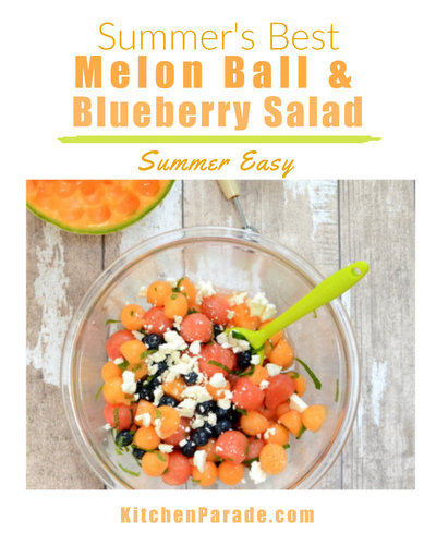 Summer's Best Melon Ball & Blueberry Salad, another Summer Easy recipe ♥ KitchenParade.com. Beautiful Color. Great for Potlucks & Light Weeknight Meals. Weight Watchers Friendly.