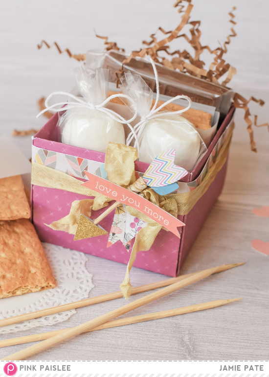National S'mores Day celebrating by creating treat boxes made with Pink Paislee's Cedar Lane. @jamiepate for @piinkpaislee