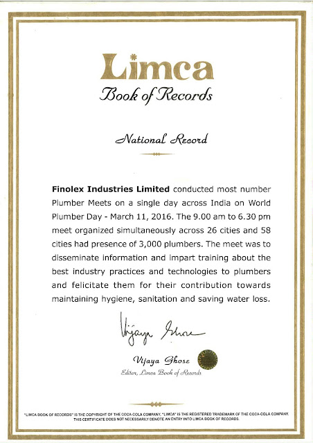 Finolex Pipes enters Limca Book of Records Finolex Pipes enters Limca Book of Records