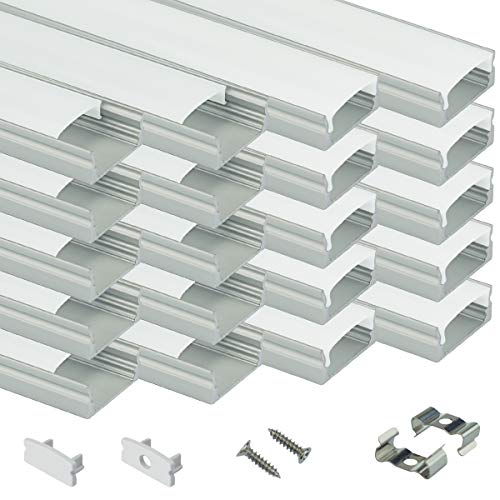 Right Angle Aluminum Profile 40-Pack 3.3ft/1M V1SW Muzata Aluminum Channel For Led Strip Light With Milky White Curved Diffuser Cover End Caps V-Shape and Mounting Clips
