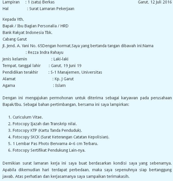 Contoh Surat Lamaran Kerja