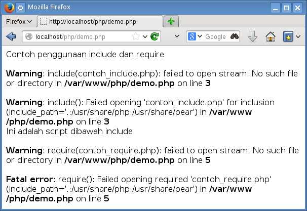 Failed opening required php