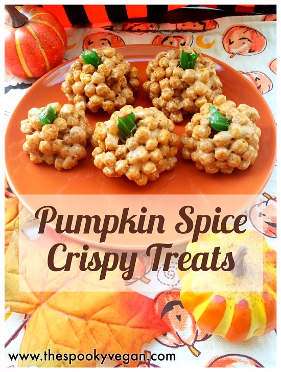 The Spooky Vegan Pumpkin Spice Crispy Treats featuring Dandies Pumpkin