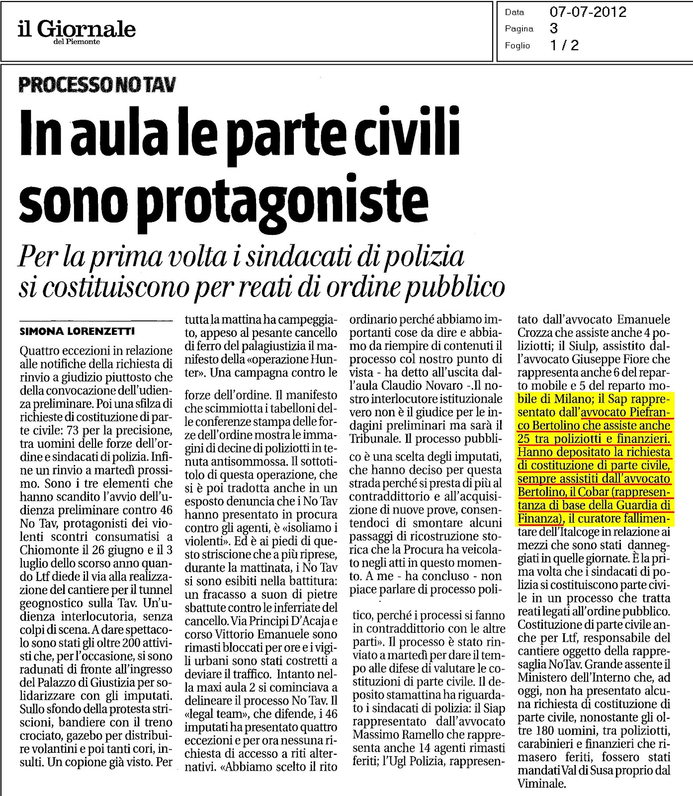 Il Grifone Liberato PROCESSO NO TAV