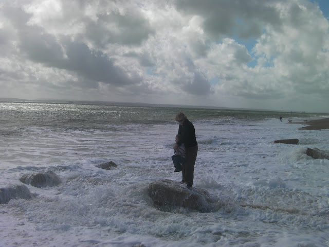 getting feet wet by large wave