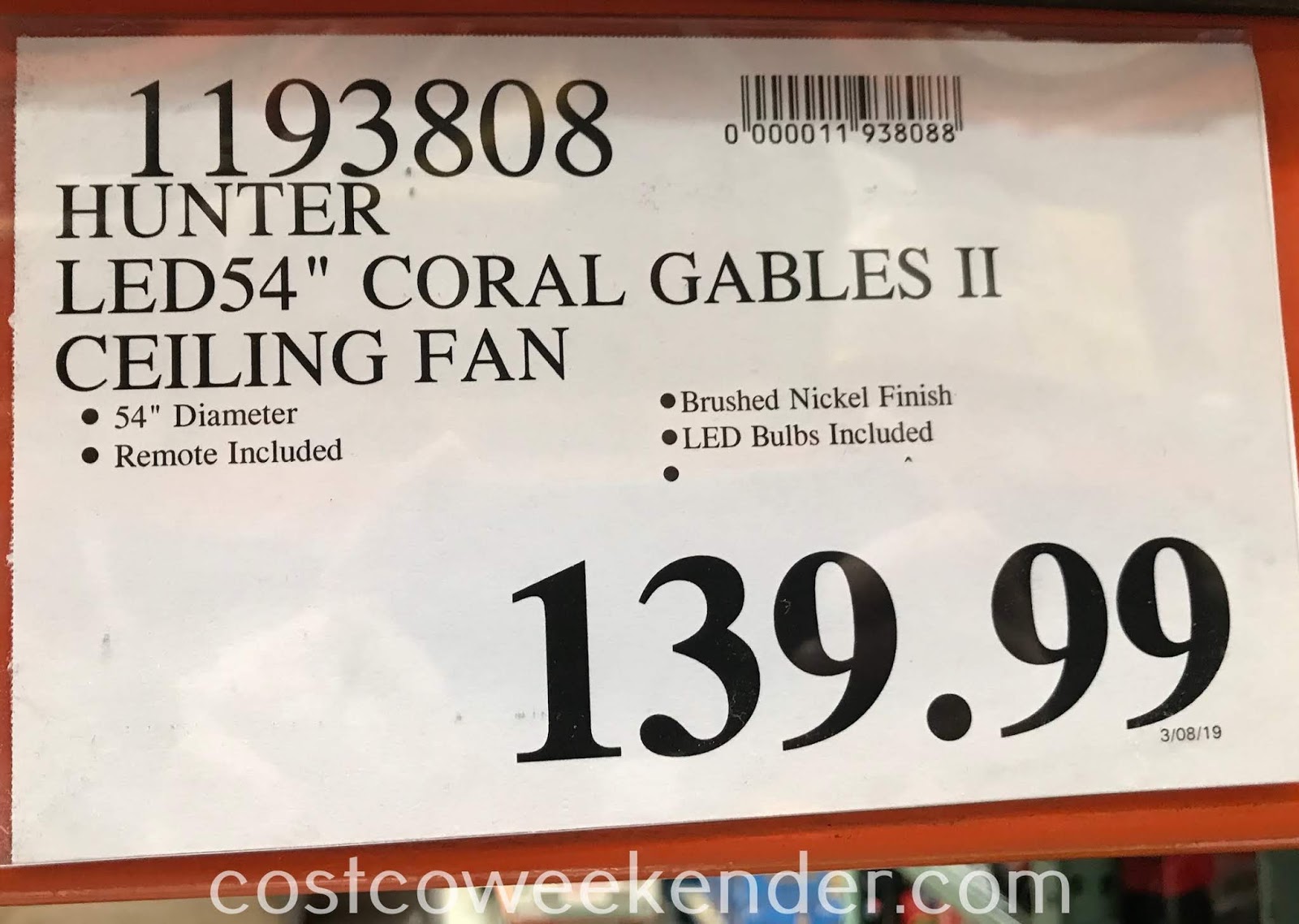 Hunter Coral Gables Ii Ceiling Fan Costco Weekender