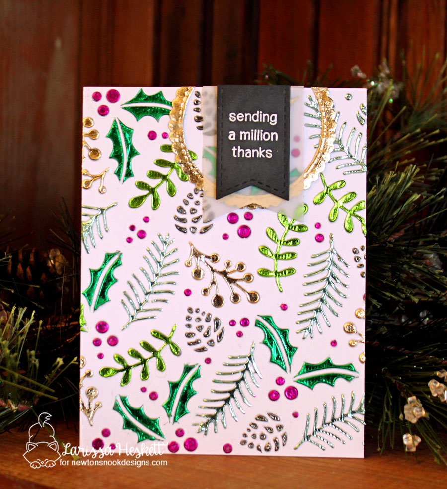 Patchwork Foiled Thank You Card by Larissa Heskett | Holiday Foliage Stencil by Newton's Nook Designs #newtonsnook #handmade