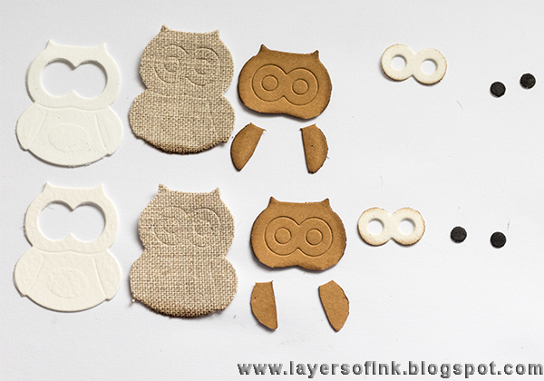 Layers of ink - Owl and Owlets Canvas Tutorial by Anna-Karin with Sizzix dies by Lori Whitlock and Tim Holtz.