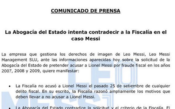 Messi se defiende con un comunicado ante la fiscalía