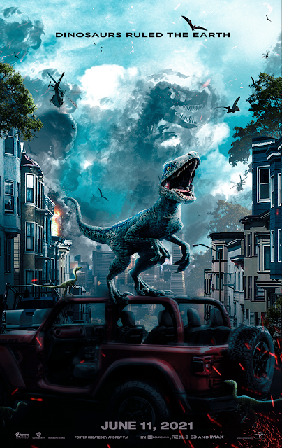 JURASSIC WORLD 3 DOMINION TEASER POSTER HD 2021 "BLUE"