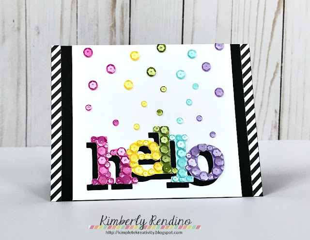 hello card | Kimberly Rendino | handmade card | sequins | sequin | Winnie & Walter | Pretty Pink Posh | die cut | papercraft | cardmaking 