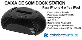 Dock Station Iphone 4 4s Ipod  Caixa Som USB 6w Rms P/ Apple