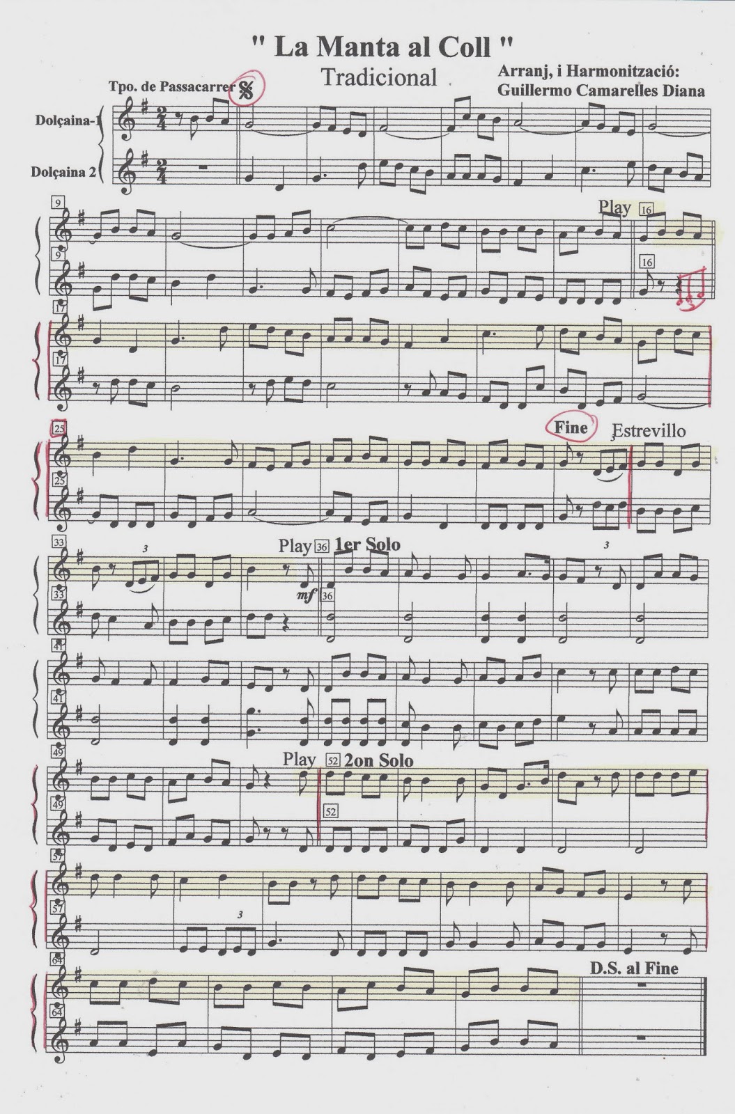 Musica Y Tradiciones De Guillermo Camarelles Diana La Manta Al Coll I El Cabasset Video Partitura Y Letra