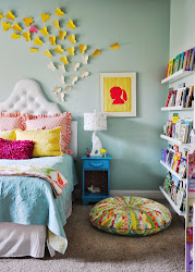 pink navy orange menina quarto combo bedroom yellow colors little bright pre source adolescente idea living shelf